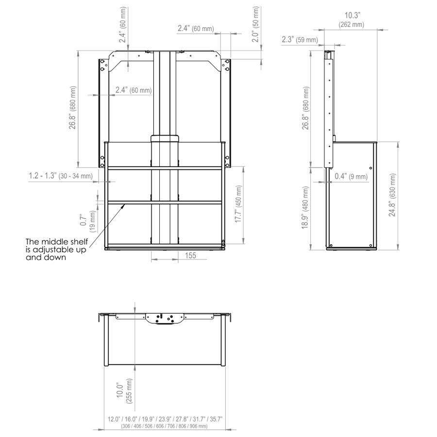 DECORTÉ LIFT DIMENSION Wall Cabinet Lift Verti 840KA, 262 mm (10.3