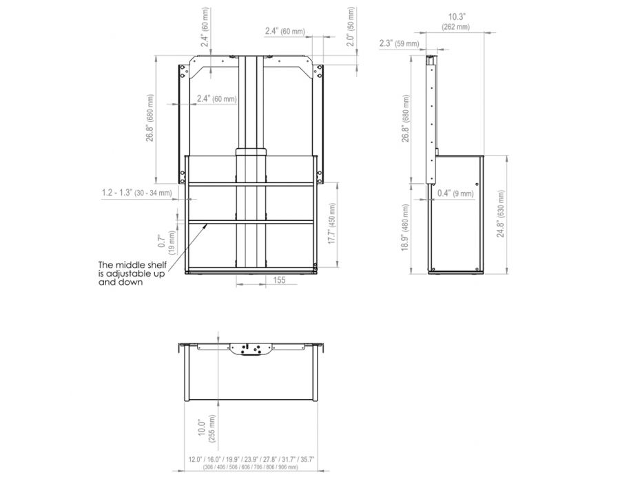 Wall Cabinet Lift Verti 840KA, 262 mm (10.3