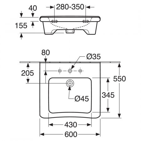 Dimensions - Wheelchair Accessible Washbasin Granberg 425-004