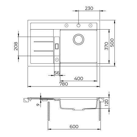 Dimensions - Évier en granit ESG-4001BR