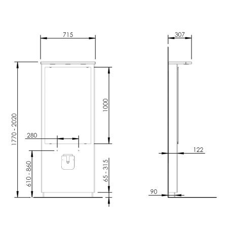 Dimensions - Electric height adjustable washbasin system with mirror and lighting - DESIGNLINE 417-0