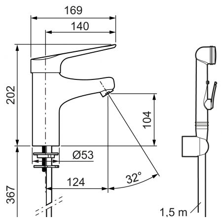 Dimensions - Robinet + douchette Granberg 425-106