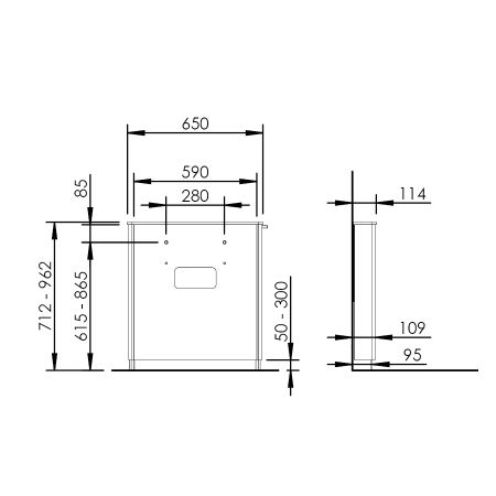 Dimensions - Electric height adjustable washbasin system - BASICLINE 415-0