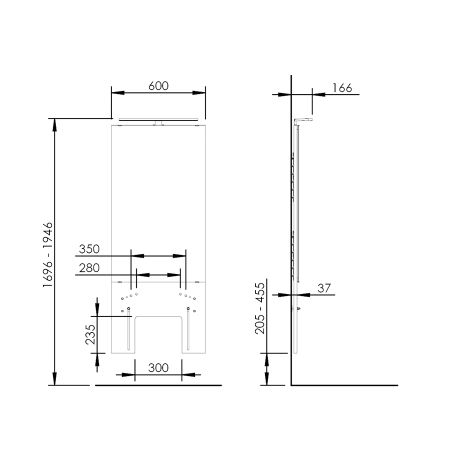 Dimensions - Manual height adjustable washbasin system with mirror and lighting - BASICLINE 401-1 