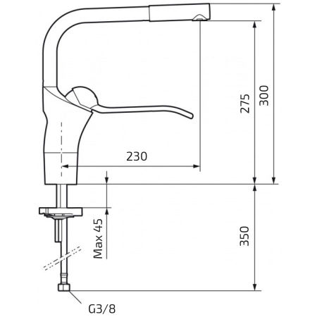 Dimensions - Mixer tap Granberg 60211 Excl. dishwasher shut off