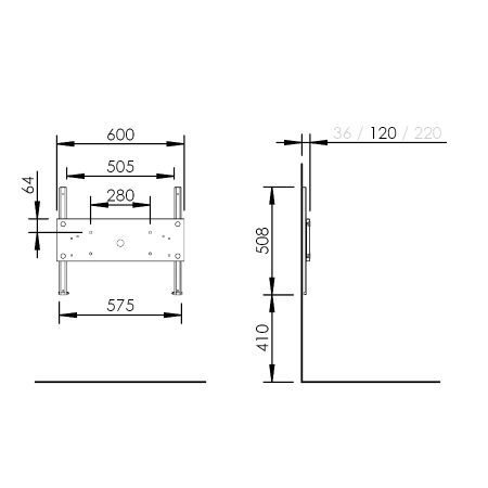 Dimensions - Manual height adjustable washbasin system - BASICLINE 403-2, depth 12.0 cm