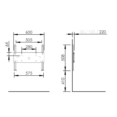 Dimensions - Manual height adjustable washbasin system - BASICLINE 403-3, depth 22.0 cm