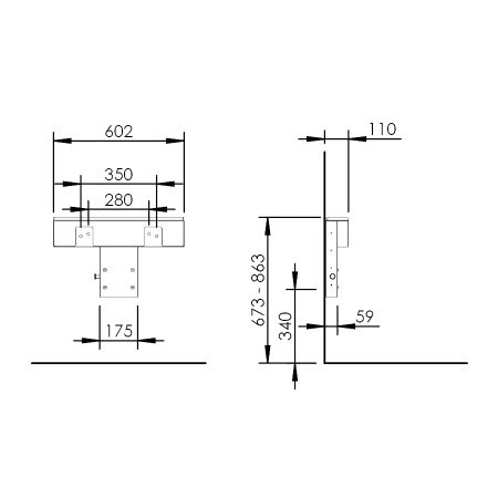 Dimensions - Manually adjustable washbasinlift with gas spring - BASICLINE 406-1