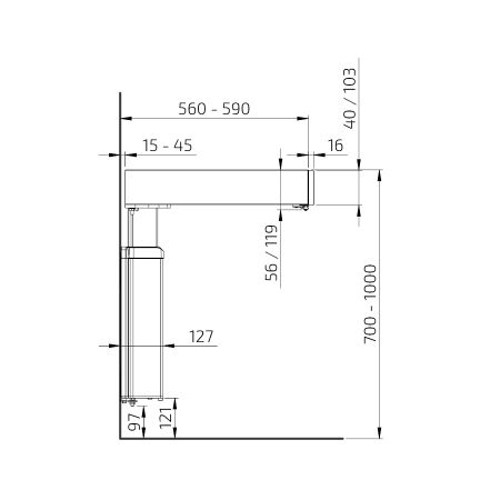 Dimensions - Kitchen Worktop Lift Baselift 6300HA - Wall-mounted, 103 mm front