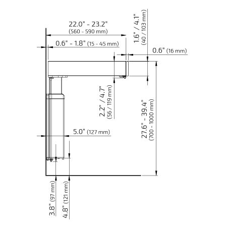 Dimensions - Countertop lift system Baselift 6300HA - Wall-mounted, 4.06