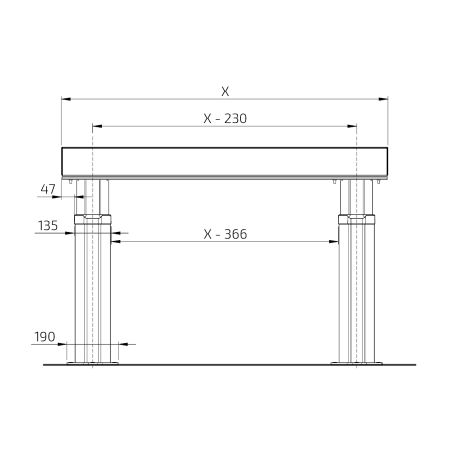 Dimensions - Kitchen Worktop Lift Baselift 6310HA - Floor-mounted, 103 mm front