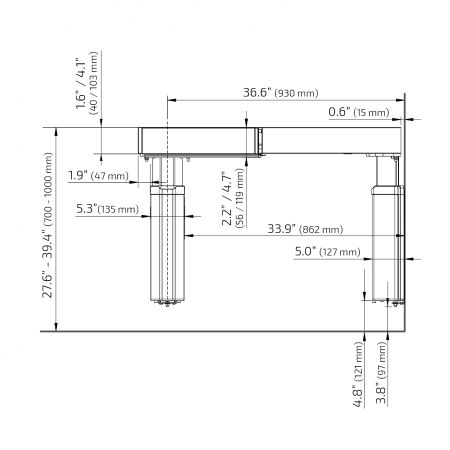 Dimensions - BASELIFT CORNER 6301HA, 45°- 90°