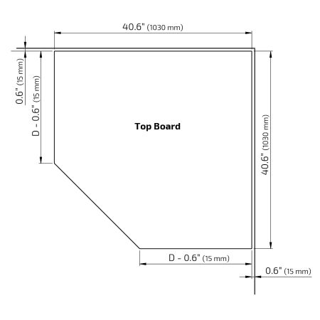 Dimensions - Countertop lift system Baselift Corner 6301H, 45°- 90°, wall-mounted