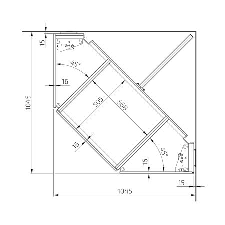 Dimensions - Kitchen Worktop Lift Baselift Corner 6311HA, 45°- 90°, floor-mounted