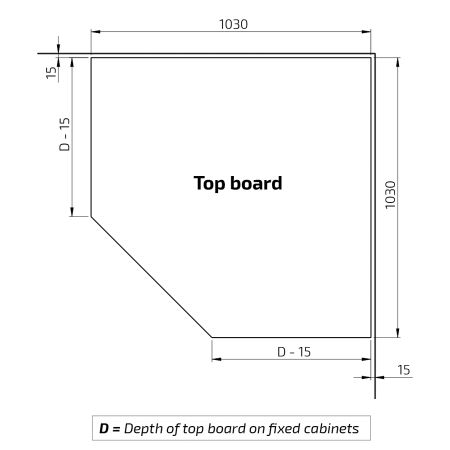 Dimensions - Kitchen Worktop Lift Baselift Corner 6311HA, 45°- 90°, floor-mounted