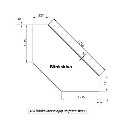 Måttuppgifter - Hörnbänklyft Baselift Corner 6302HA, 45°- 45°, Väggmonterad