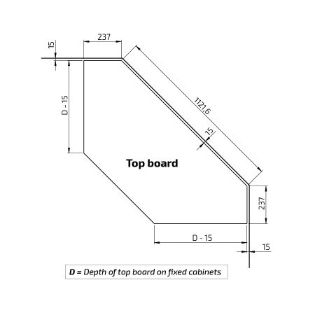 Dimensions - Kitchen Worktop Lift Baselift Corner 6302HA, 45°- 45°, wall-mounted