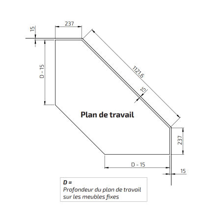 Dimensions - BASELIFT CORNER 6302HA, 45°- 45°