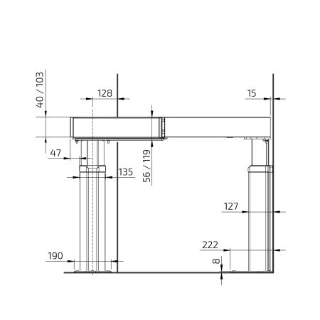 Dimensions - Kitchen Worktop Lift Baselift Corner 6312HA, 45°- 45°, floor-mounted