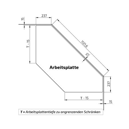 Maße - Eck-Arbeitsplattenlift Baselift Corner 6312HA, 45°- 90°, bodenstehend