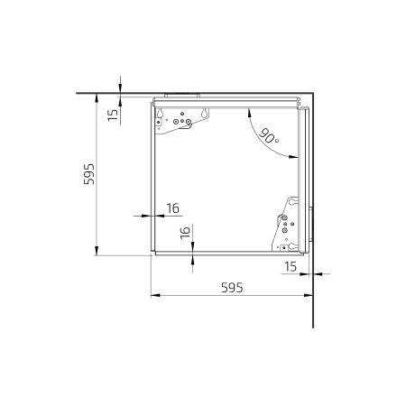 Dimensions - Kitchen Worktop Lift Baselift Corner 6303HA, 90°- 90°, wall-mounted