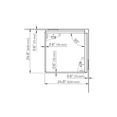 Dimensions - Countertop lift system Baselift Corner 6303H, 90°- 90°, wall-mounted