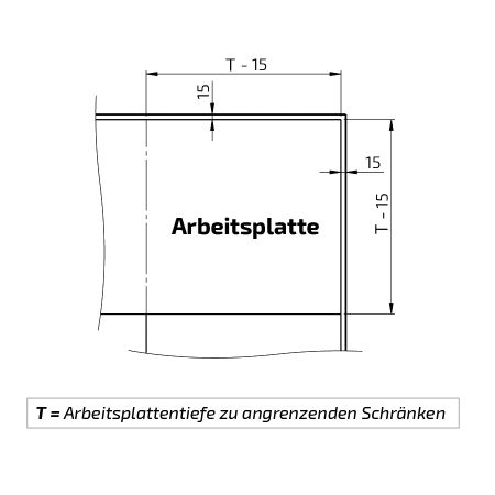 Maße - Eck-Arbeitsplattenlift Baselift Corner 6303HA, 45°- 90°, wandhängend