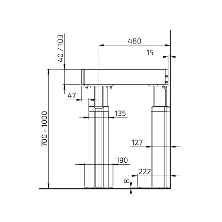 Måttuppgifter - Hörnbänklyft Baselift Corner 6313HA, 90°- 90°, Golvmonterad