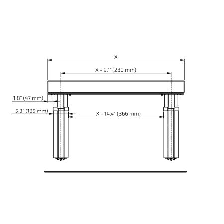 Dimensions - Countertop lift system Baselift 6300LA - Wall-mounted, 1.57