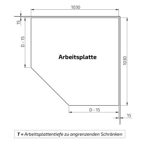 Maße - Eck-Arbeitsplattenlift Baselift Corner 6301LA, 45°- 90°, wandhängend