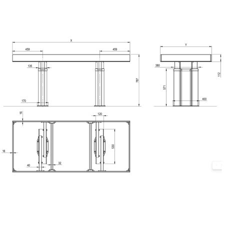 Dimensions - CENTERLIFT 9600HA height-adjustable kitchen island — depth 580 mm Dimensions - CENTERLIFT 9600HA height-adjustable kitchen island — depth 580 mm