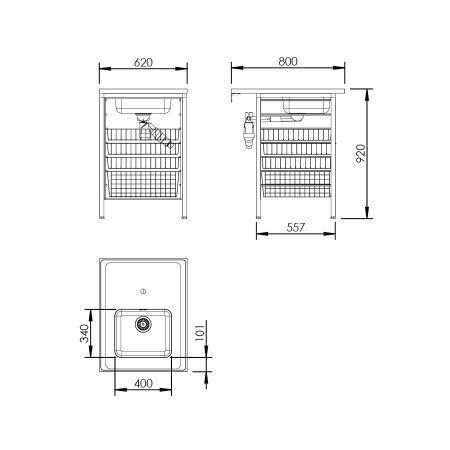 Dimensions - Washing bench 328