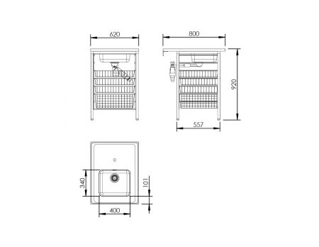 Dimensions - Washing bench 328 - Incl. Cover sides