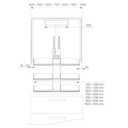 Dimensions - Wall Cabinet Lift Verti 831, 31.0 cm depth