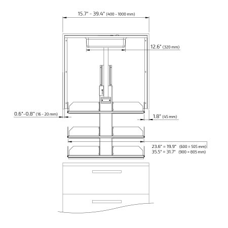 Dimensions - Wall Cabinet Lift Verti 831, 12.2