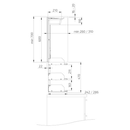 Dimensions - Wall Cabinet Lift Verti 831, 31.0 cm depth