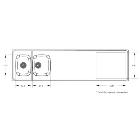 Dimensiones - Encimera combinada con 2 cubos y hueco para placa de cocción  Granberg ESHS