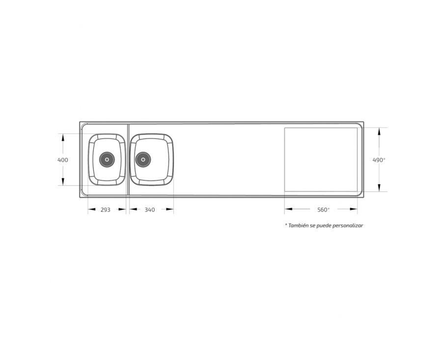 Dimensiones - Encimera combinada con 2 cubos y hueco para placa de cocción  Granberg ESHS