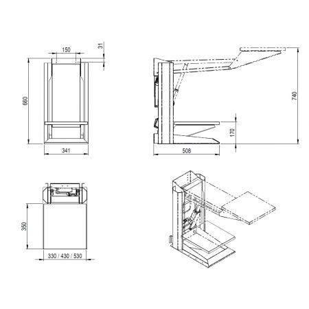 Dimensions - Kitchen Appliance Lift - Granberg Unilift 870