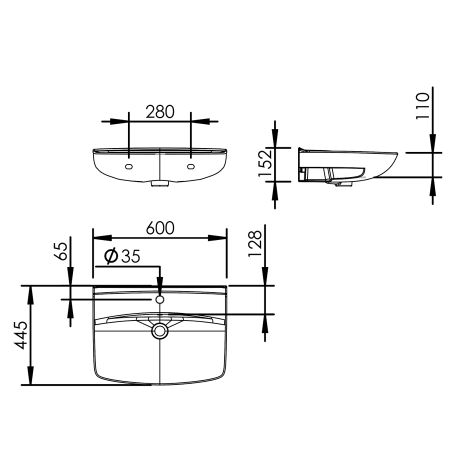 Dimensions - Compact Washbasin 425-011