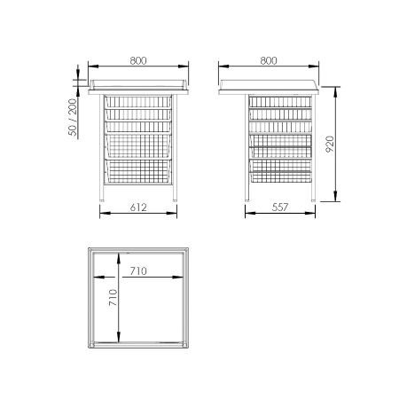 Dimensions - Changing table 327, Fixed height 