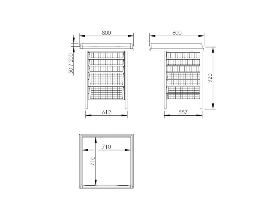 Dimensions - Table à langer sur pieds à hauteur fixe pour bébé 327-080, 80x80 cm, avec matelas