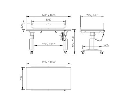 Dimensions - Height Adjustable Changing Table Granberg Care 345 - 4 Folding gates