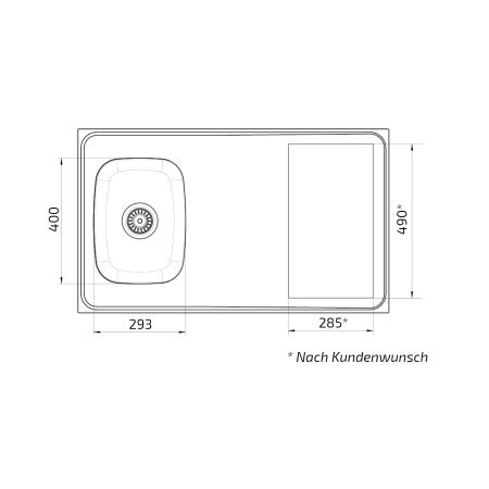 Maße - Auflagespüle mit 1 Becken und 1 Kochfeld - GRANBERG ESFS