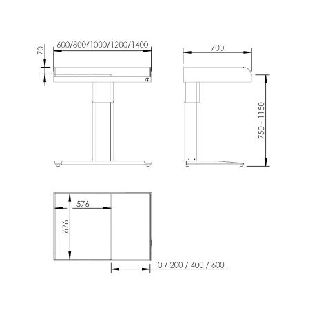 Dimensions - Height Adjustable Changing Table Granberg Care 343 - 120x70 cm