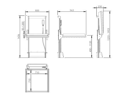 Dimensions - Table à langer électrique à hauteur variable 334-080-1