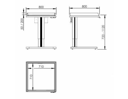 Dimensions - Height Adjustable Changing Table 333 - Combination 1, Washing bench right