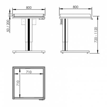 Maße - Wickeltisch 333, motorisch höhenverstellbar - Kombination 2, waschtischmodul mittig, seitenhöhe 20 cm, 232x80 cm