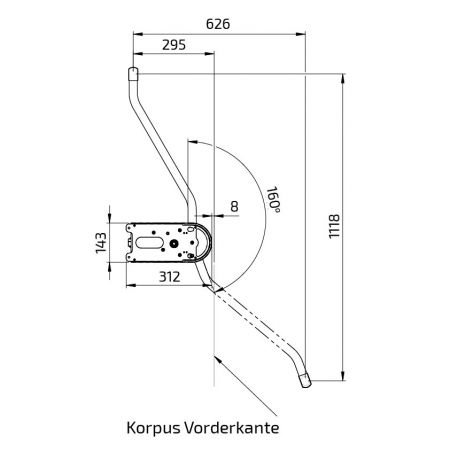 Maße - Elektrischer Garderobenlift Granberg Butler 722