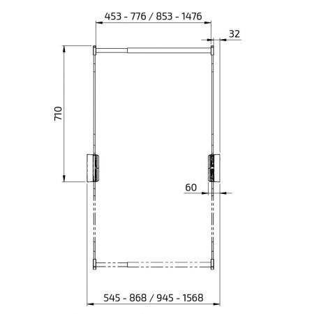 Dimensions - Electric Wardrobe lift Granberg Butler 722